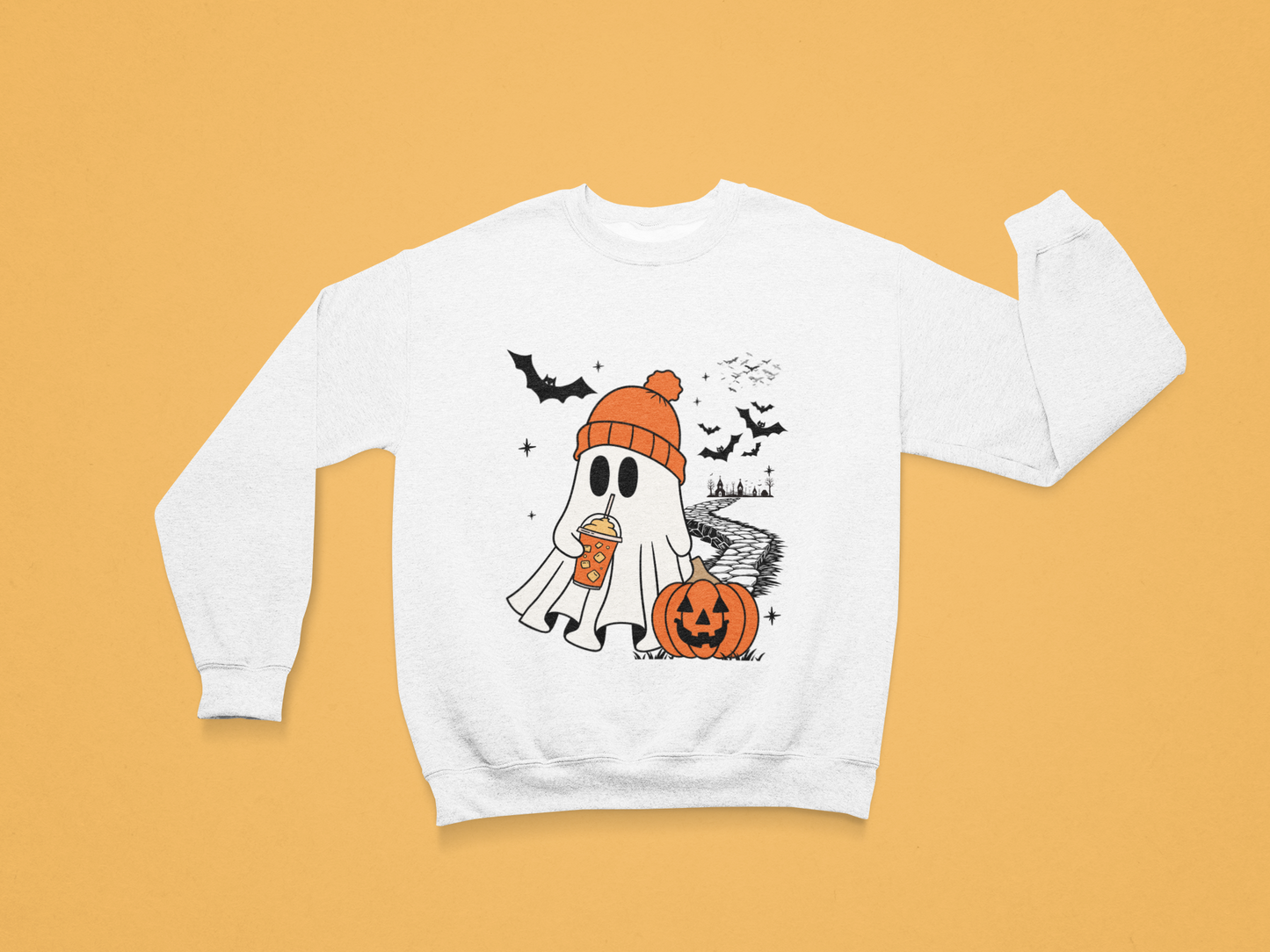 Cute Spooky Coffee Sweatshirt, Womens Ghost Sweatshirt, Spooky Season, Fall Coffee Lover Hoodie, Halloween Party Shirt, Fall Graphic Shirt