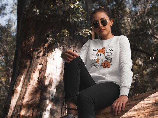 Cute Spooky Coffee Sweatshirt, Womens Ghost Sweatshirt, Spooky Season, Fall Coffee Lover Hoodie, Halloween Party Shirt, Fall Graphic Shirt